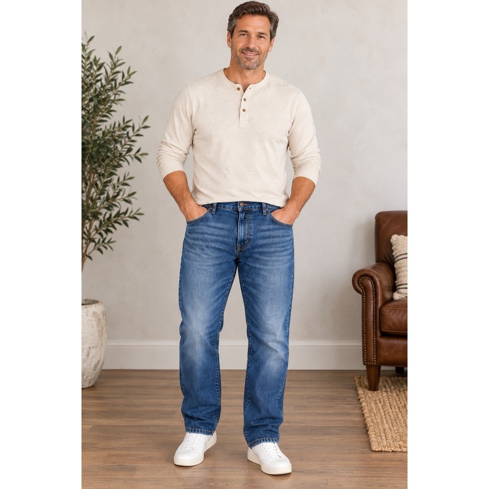 Tommy Hilfiger Men's Jeans 42x32 Straight Fit Medium Wash 100% Cotton Denim